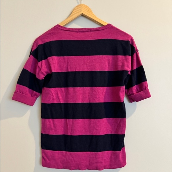 Fuchsia/Navy Striped Boden Sweater 1/2 Sleeve Neckline Embellishment - Picture 5 of 5